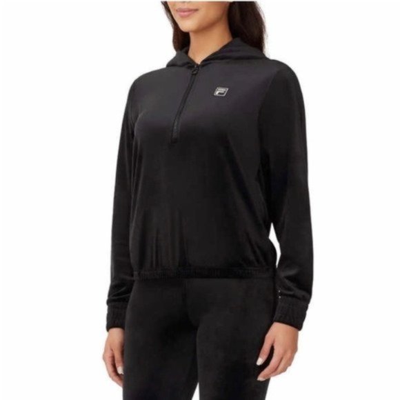 FILA Velour Quarter Zip Hoodie Black NEW - Large - Picture 3 of 4